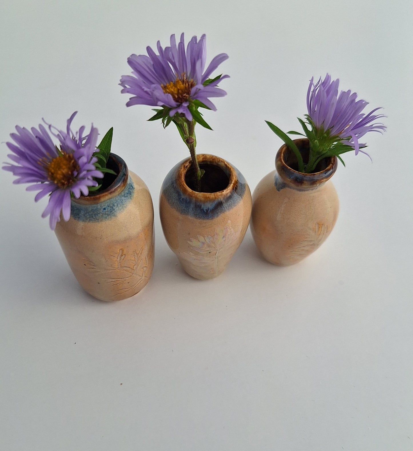 Tiny Vase Set - Tan and Blue