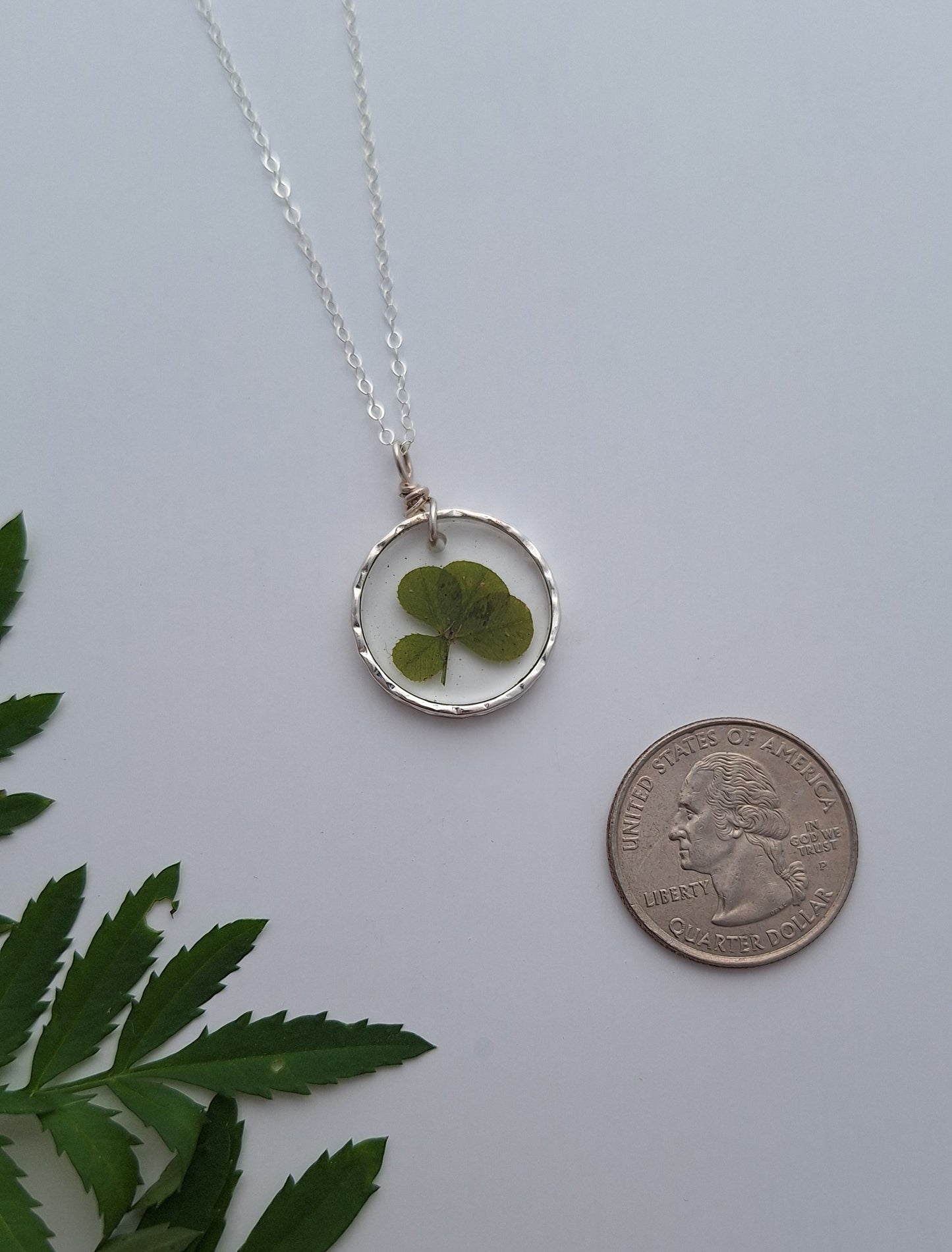 Lucky Clover Necklace - pressed flower