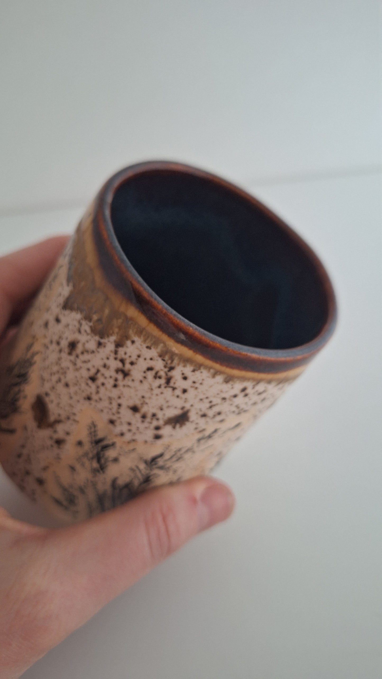 Botanical Imprint Stemless Wine Cup — One of a Kind Stoneware Tumbler - #2