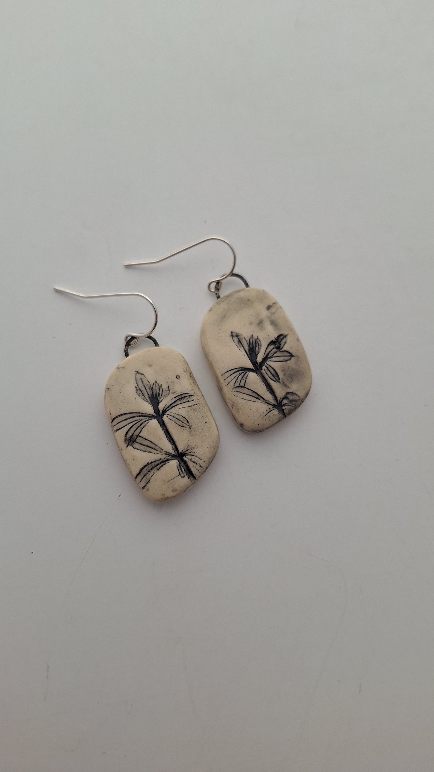 Botanical Stoneware Earrings – Sterling Silver Ear Wires – One of a Kind