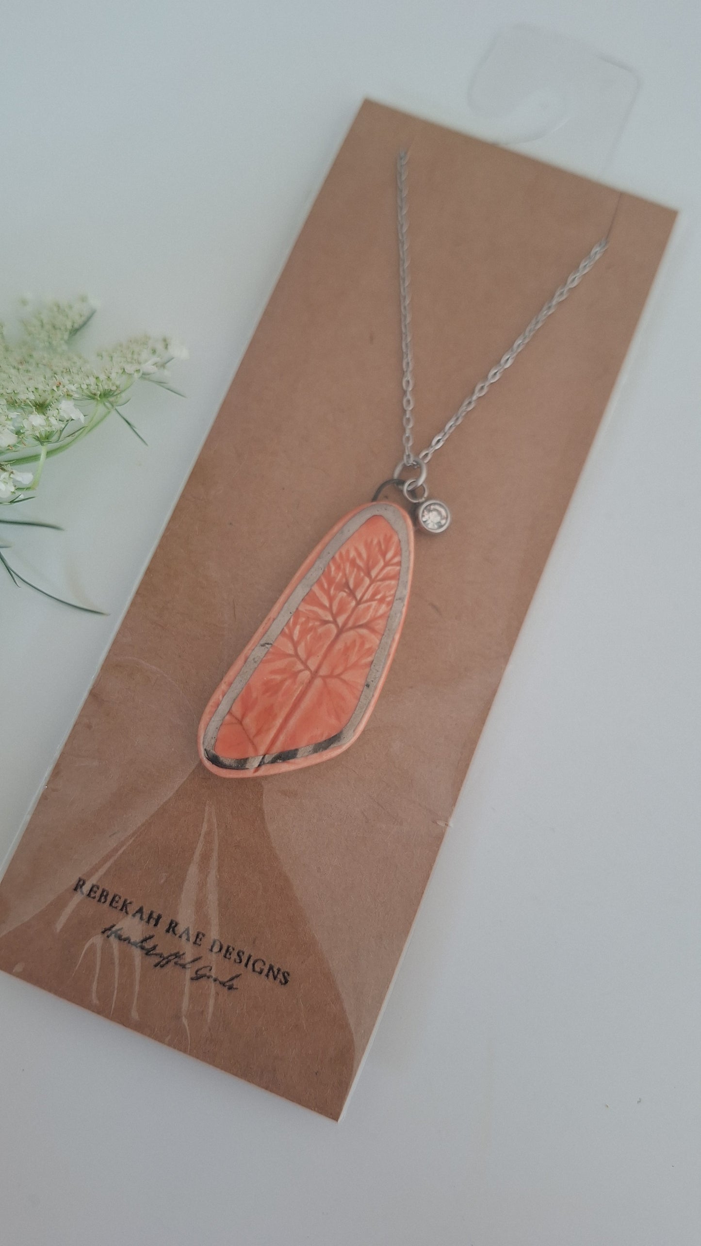 Botanical Imprint Necklace, ceramic