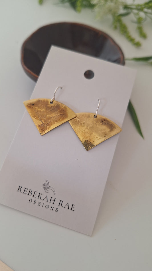 Pressed Fern Brass Earrings — Botanical Imprint