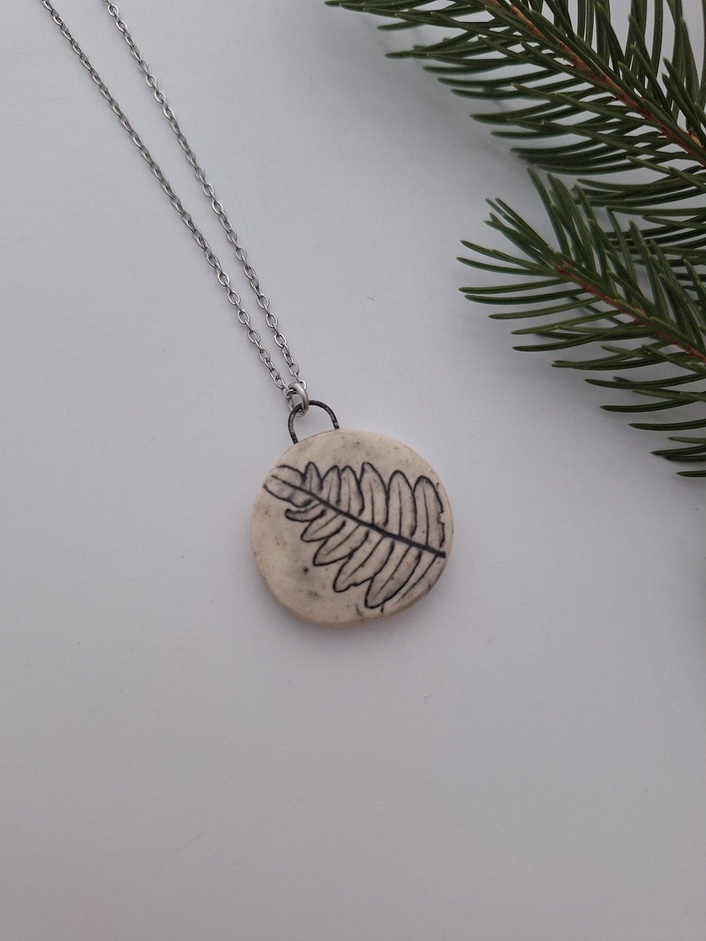 Braken Fern Ceramic Necklace, round
