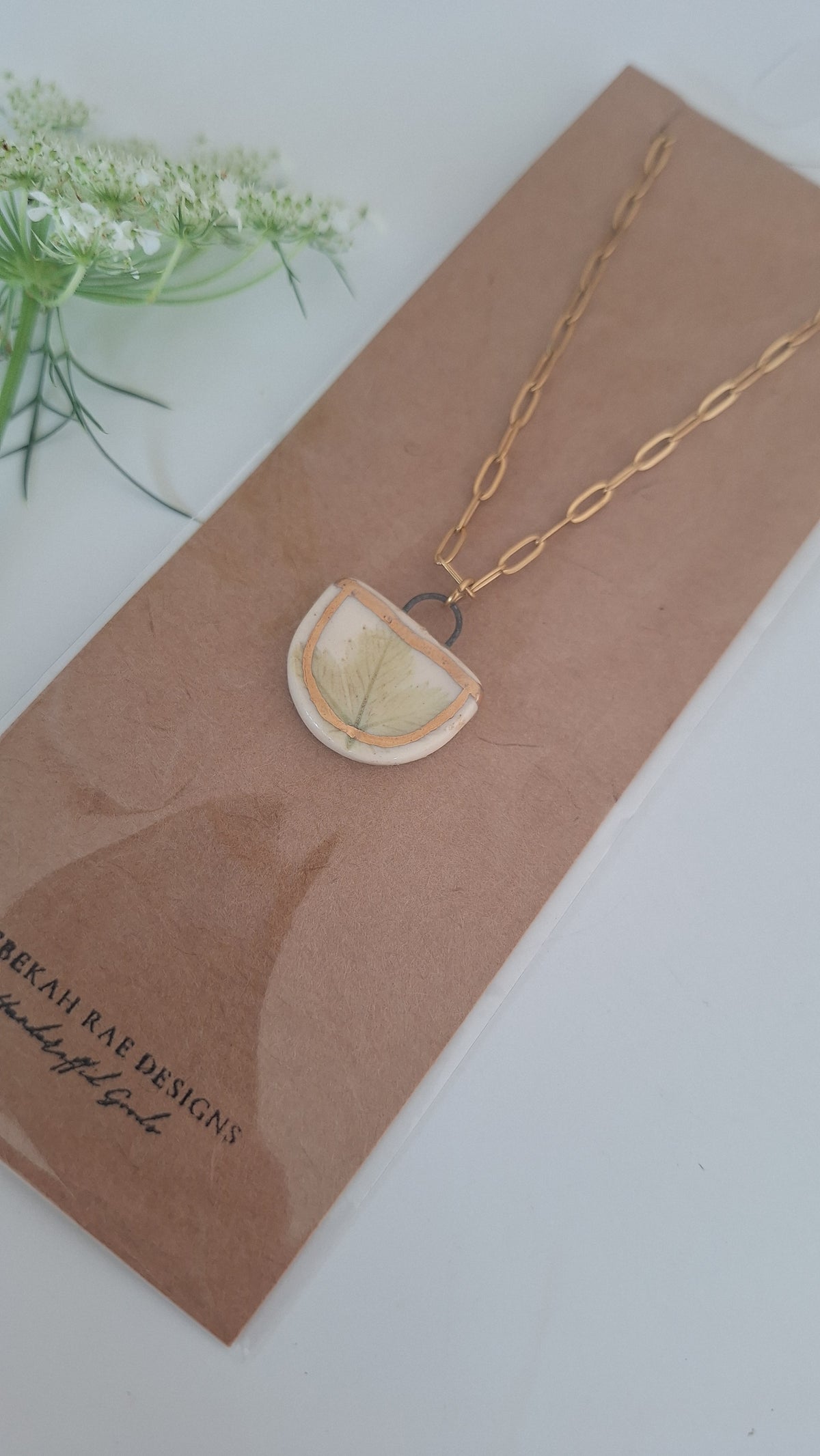 Botanical Imprint Necklace, ceramic