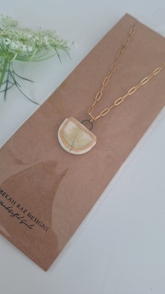 Botanical Imprint Necklace, ceramic