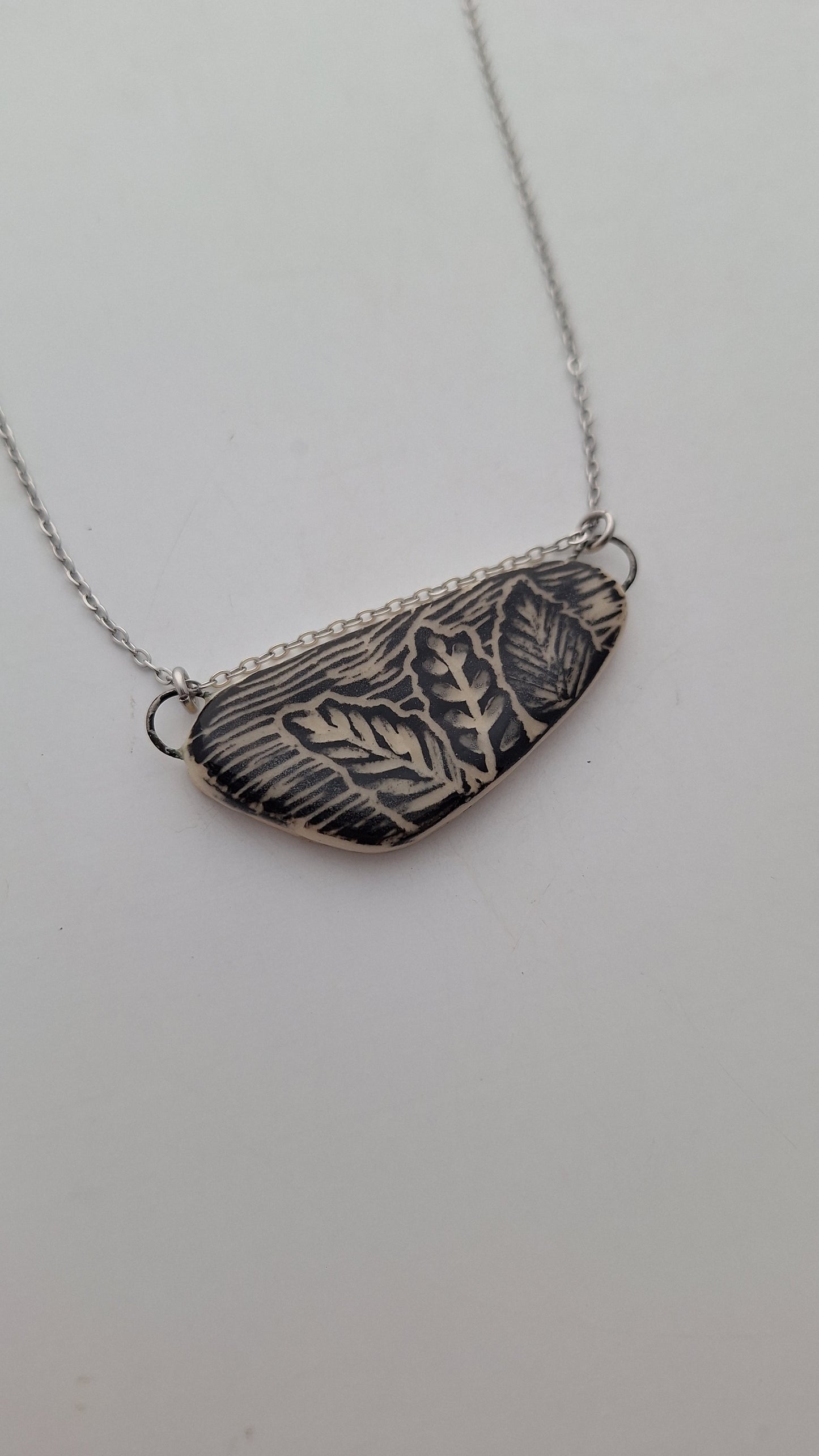 Sgraffito Fern Necklace, hand carved