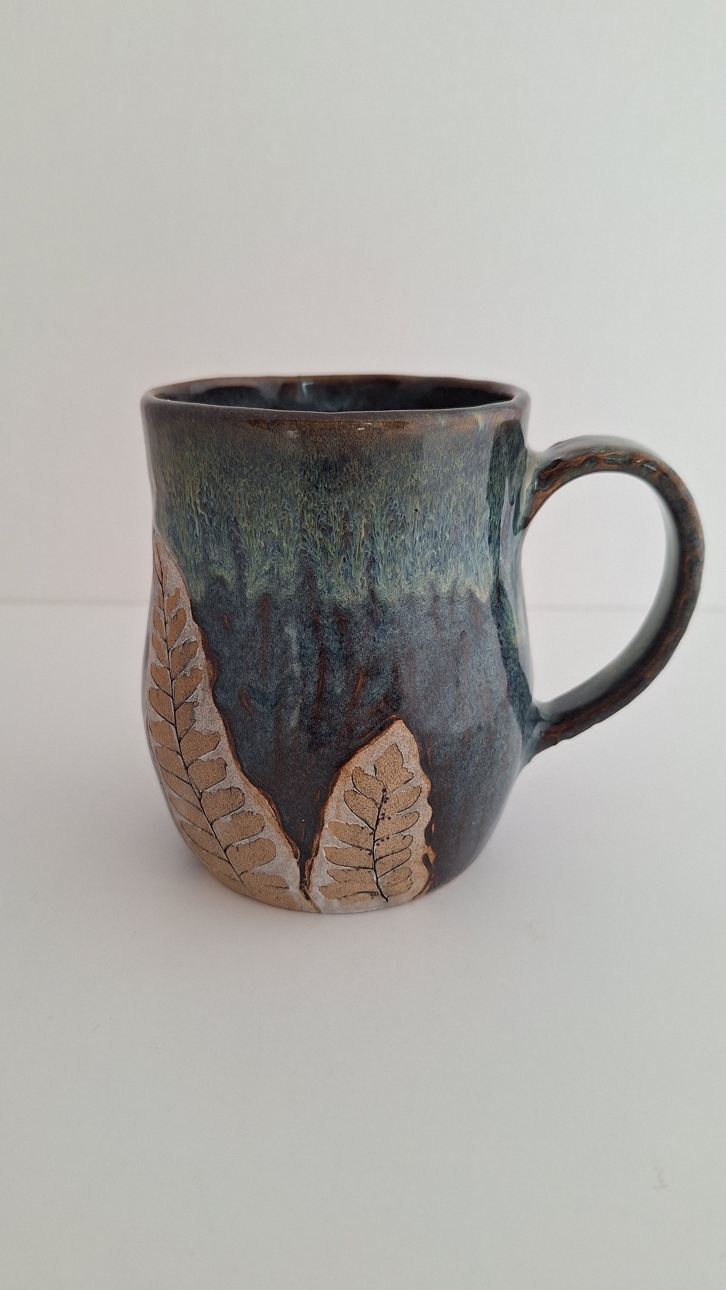 Hand Pressed Botanical Stoneware Mug – Maidenhair Fern, One of a Kind Handmade Mug