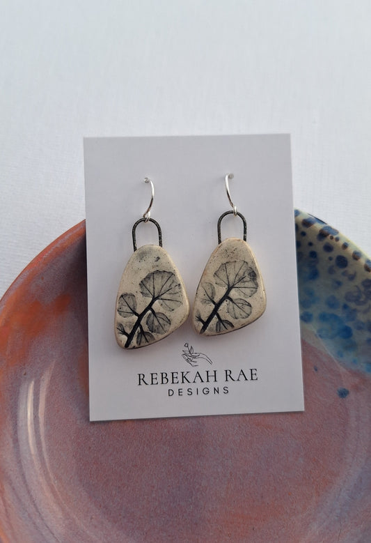 Botanical Stoneware Earrings – Sterling Silver Ear Wires – One of a Kind
