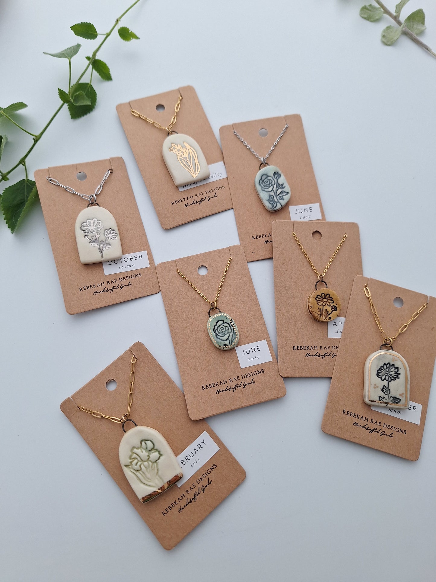 Birth Flower Ceramic Necklaces
