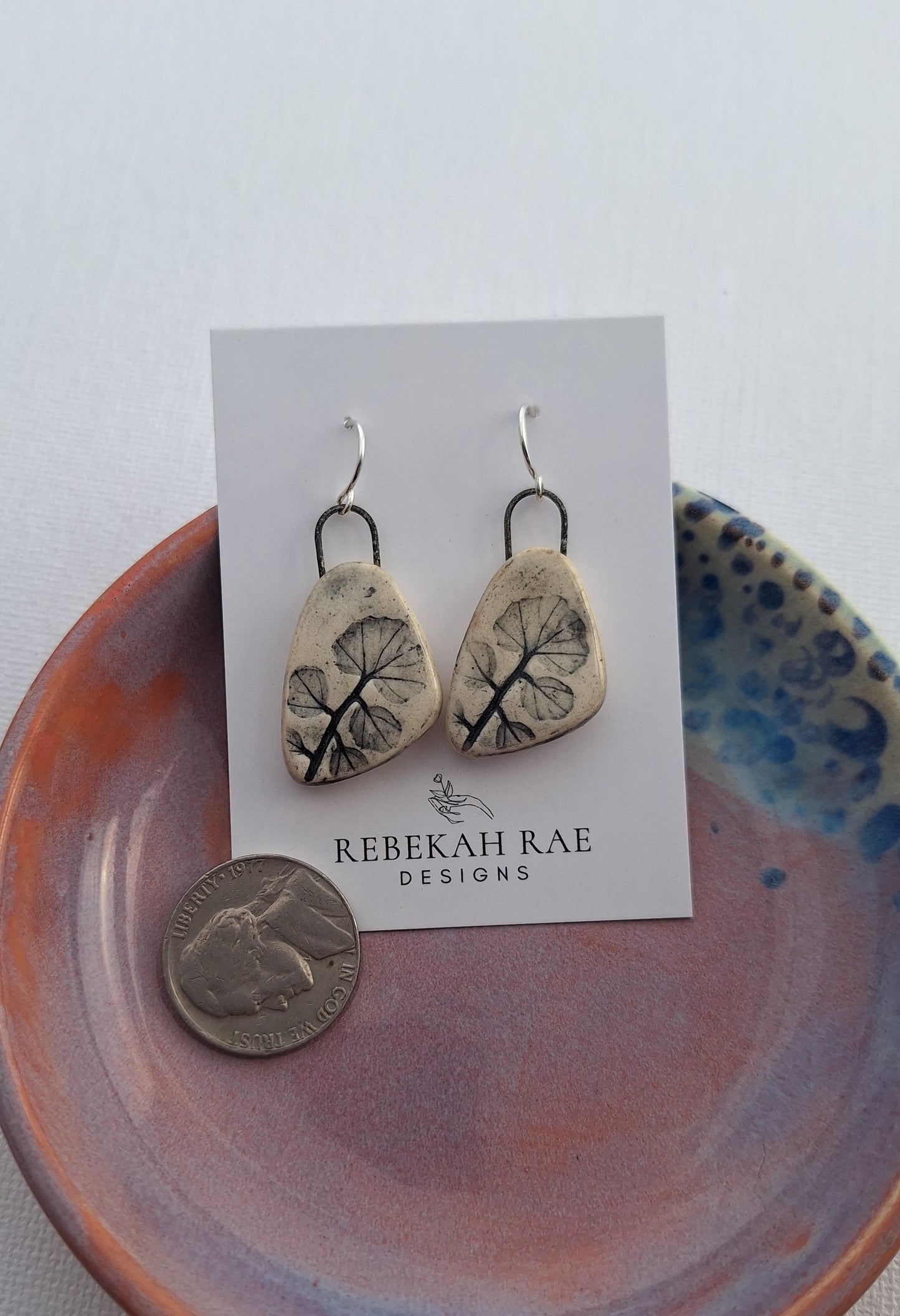 Botanical Stoneware Earrings – Sterling Silver Ear Wires – One of a Kind