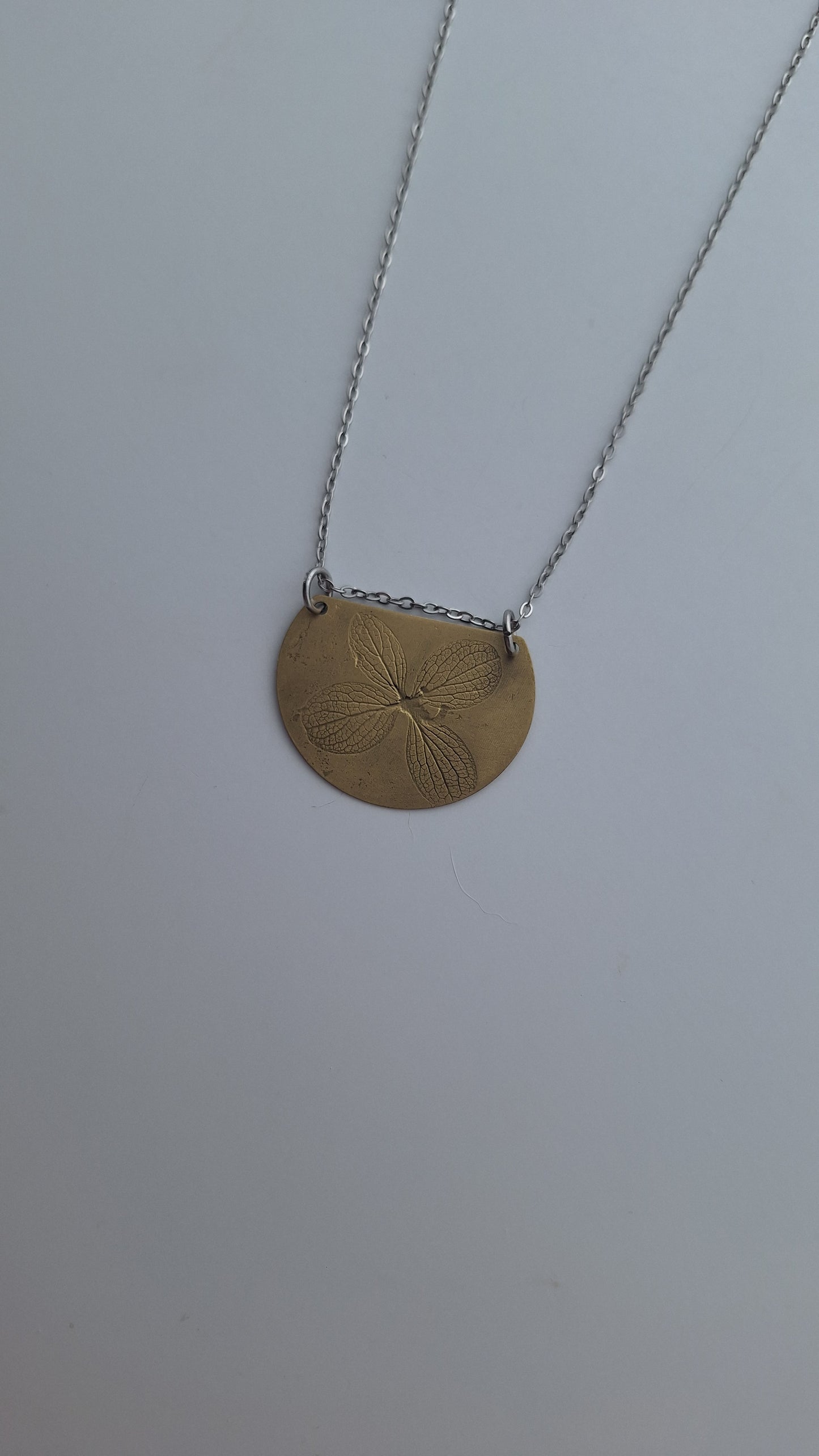 Pressed Hydrangea Brass Necklace — Botanical Imprint (One of a Kind)
