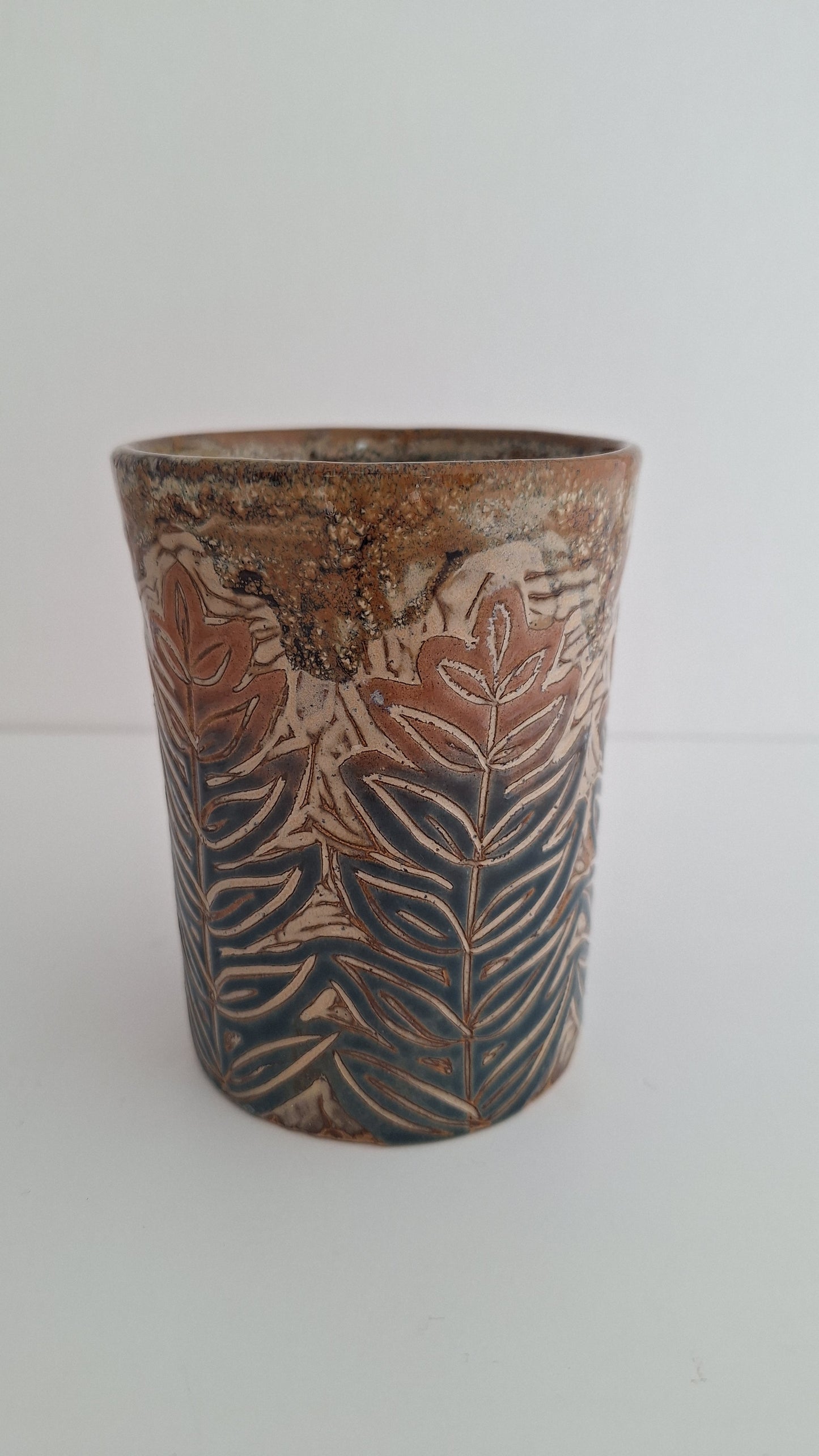 Hand Carved Botanical Stoneware Mug – Mountain Fern - One of a Kind Sgraffito Mug