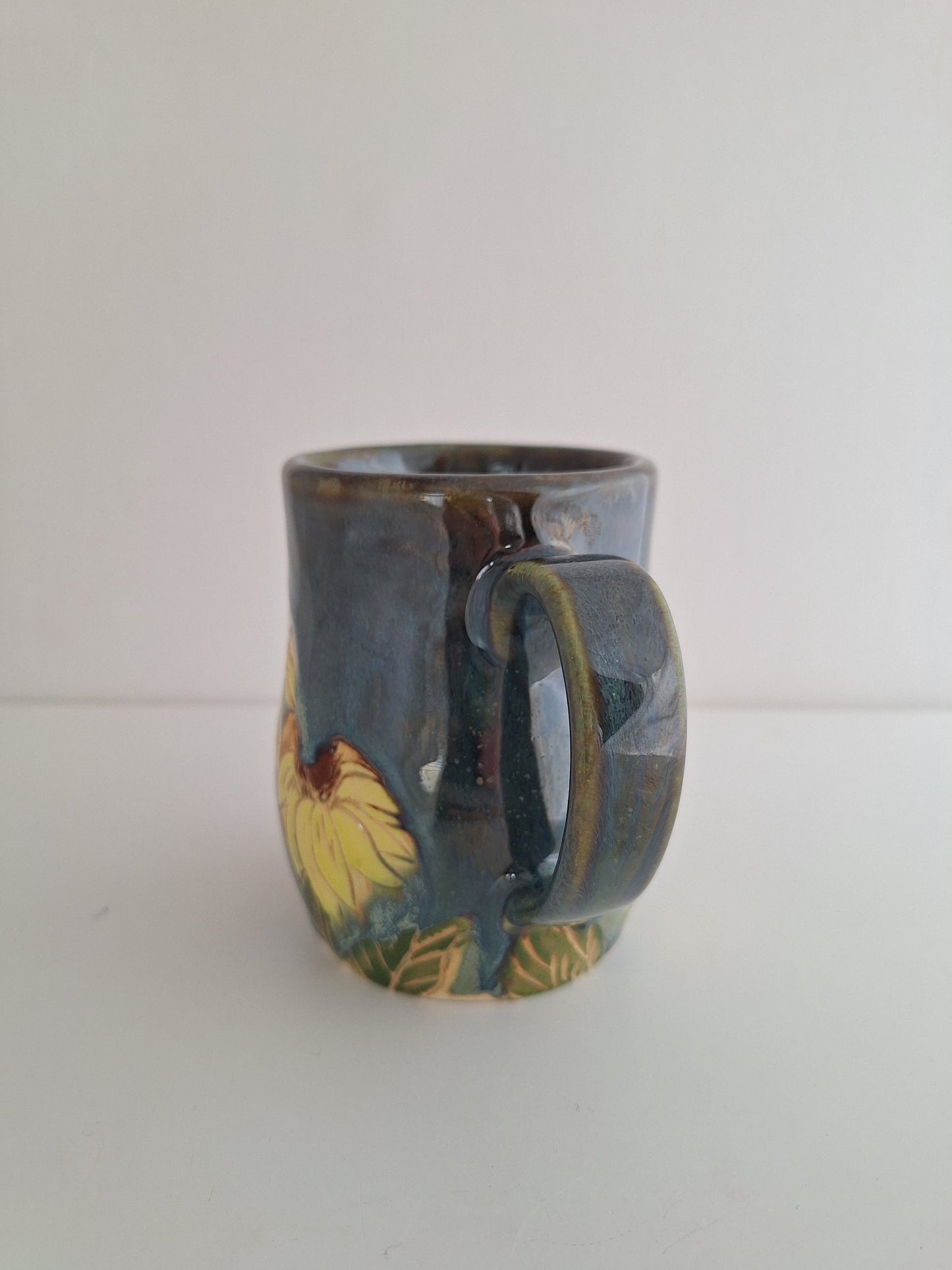 Hand Carved Botanical Stoneware Mug – Sunflowers - One of a Kind Sgraffito Mug