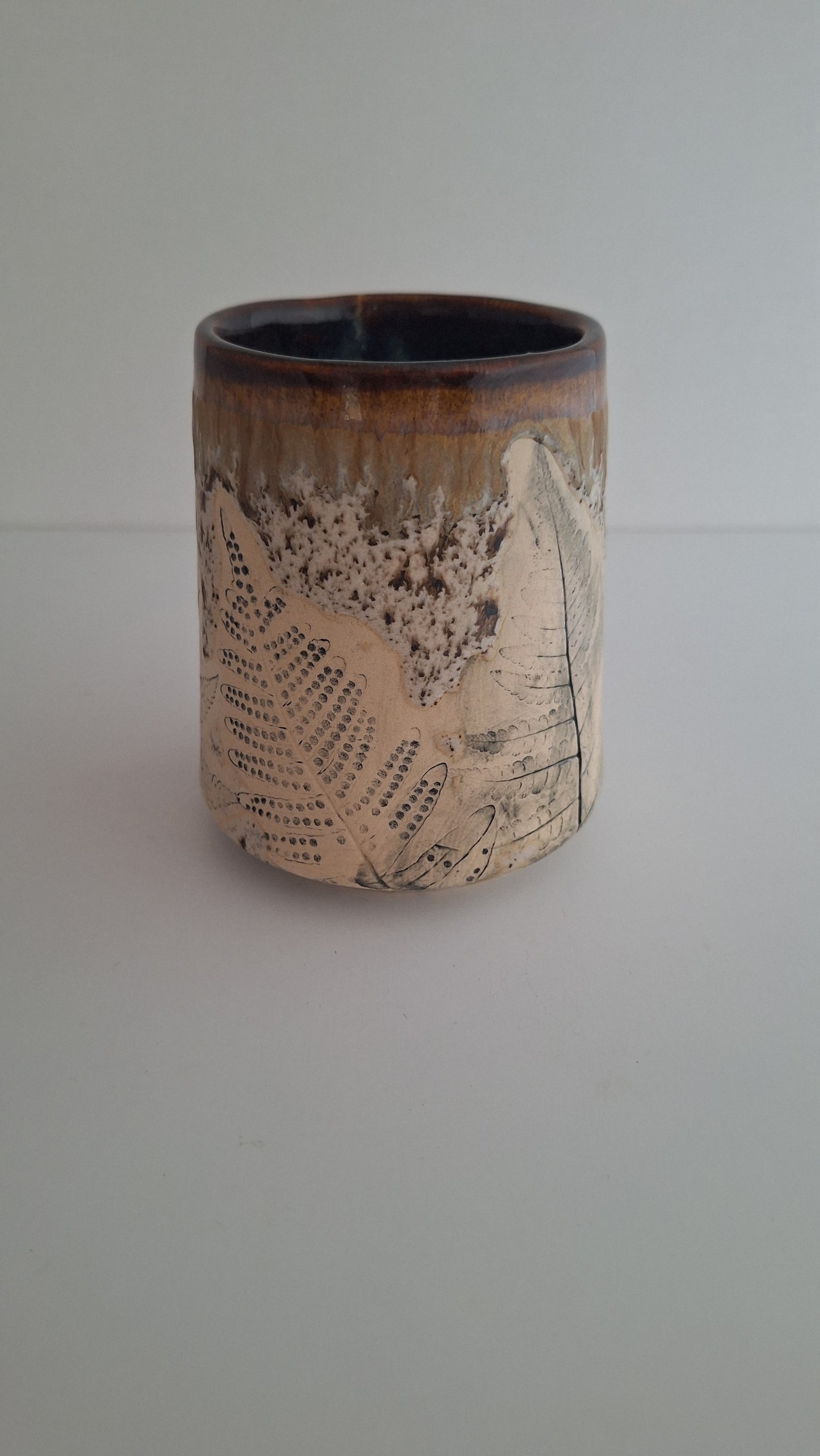 Botanical Imprint Stemless Wine Cup — One of a Kind Stoneware Tumbler - #3