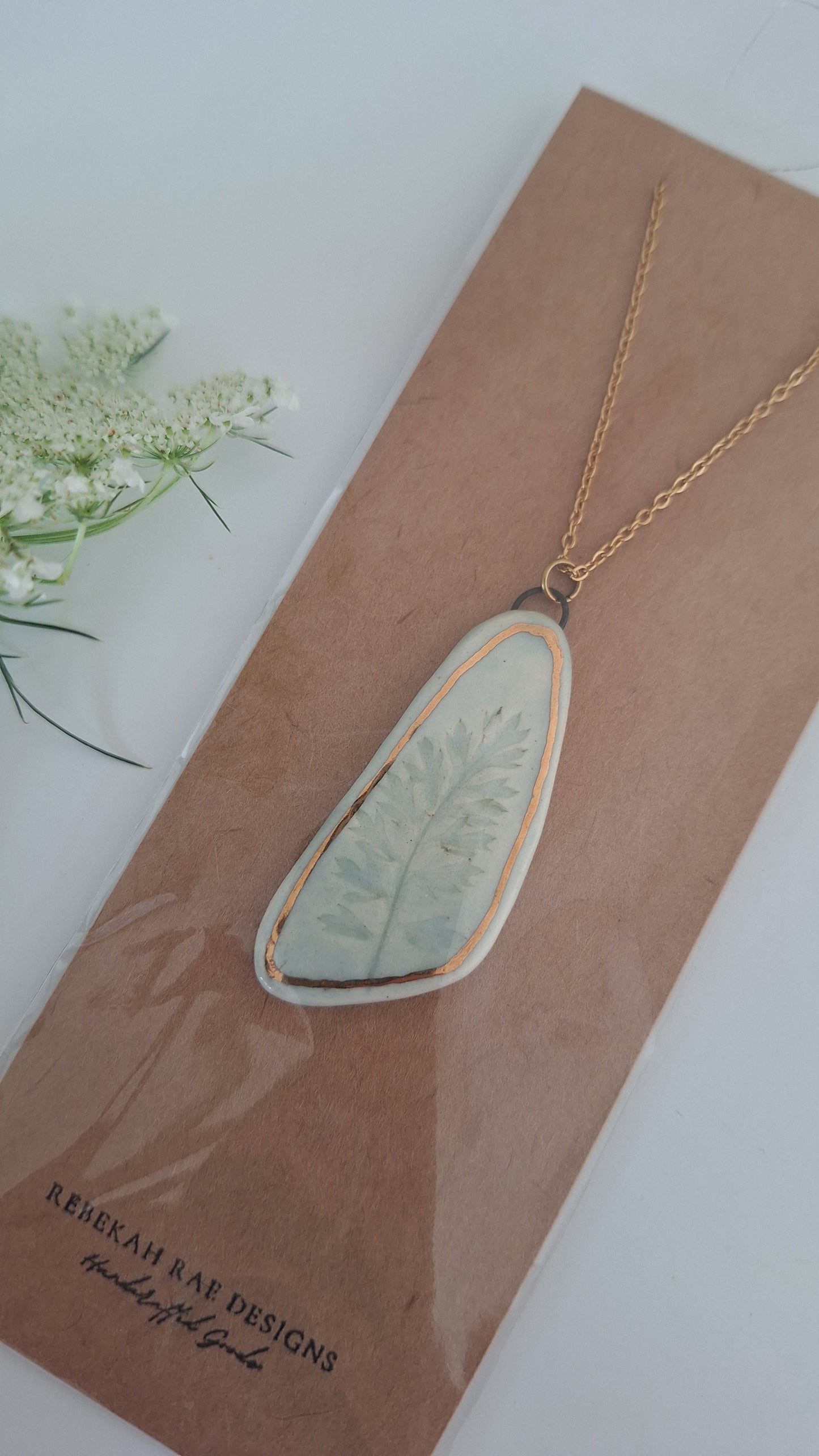 Botanical Imprint Necklace, ceramic