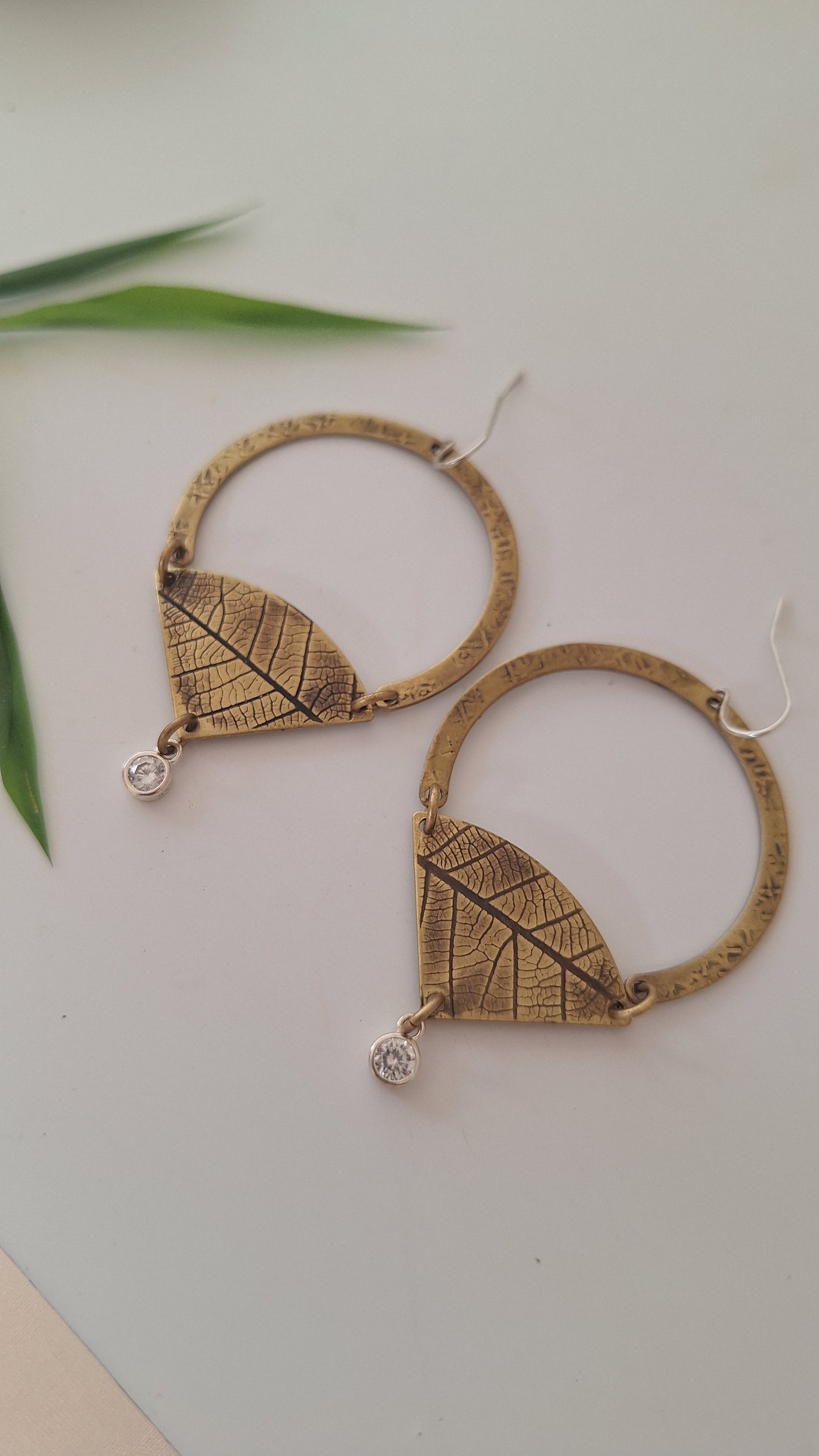 Pressed Wild Leaf Brass Earrings — Botanical Imprint