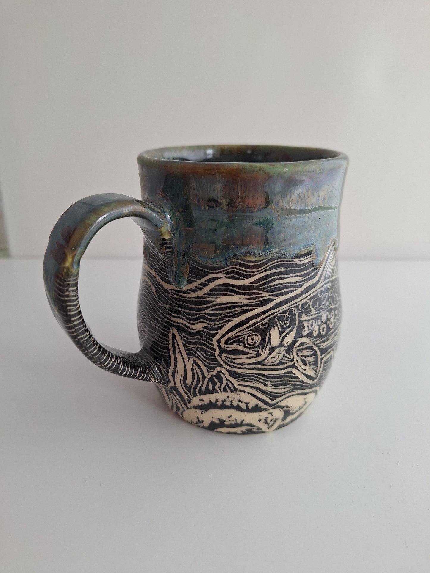 Hand-carved Trout Mug