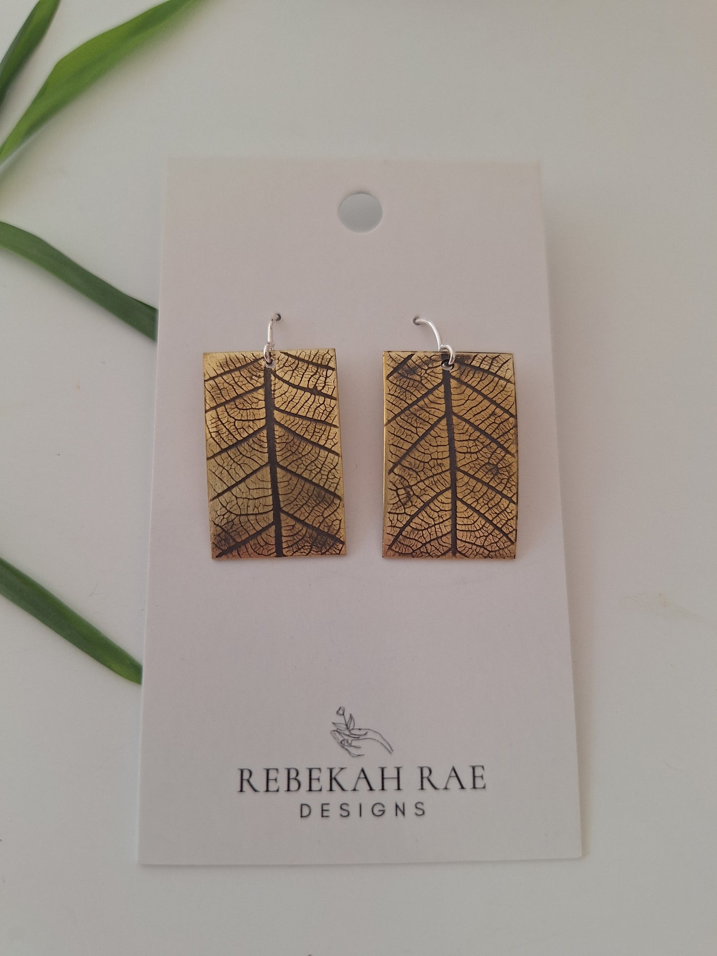 Pressed Leaf Brass Earrings — Botanical Imprint