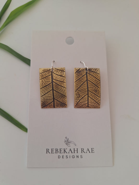 Pressed Leaf Brass Earrings — Botanical Imprint