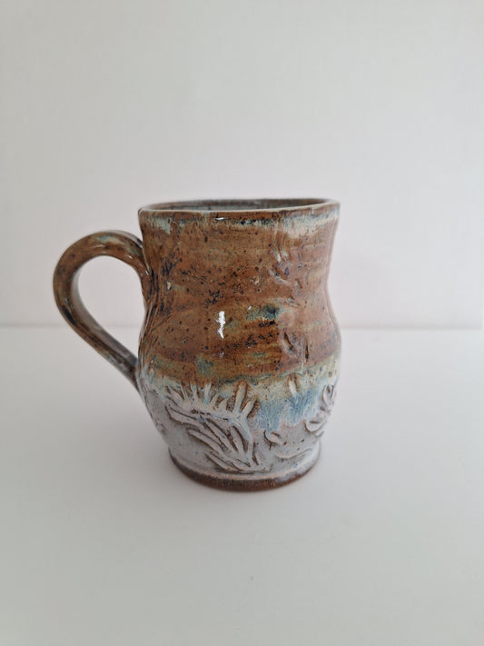 Hand Carved Stoneware Mug – Earthy Texture - One of a Kind Mug
