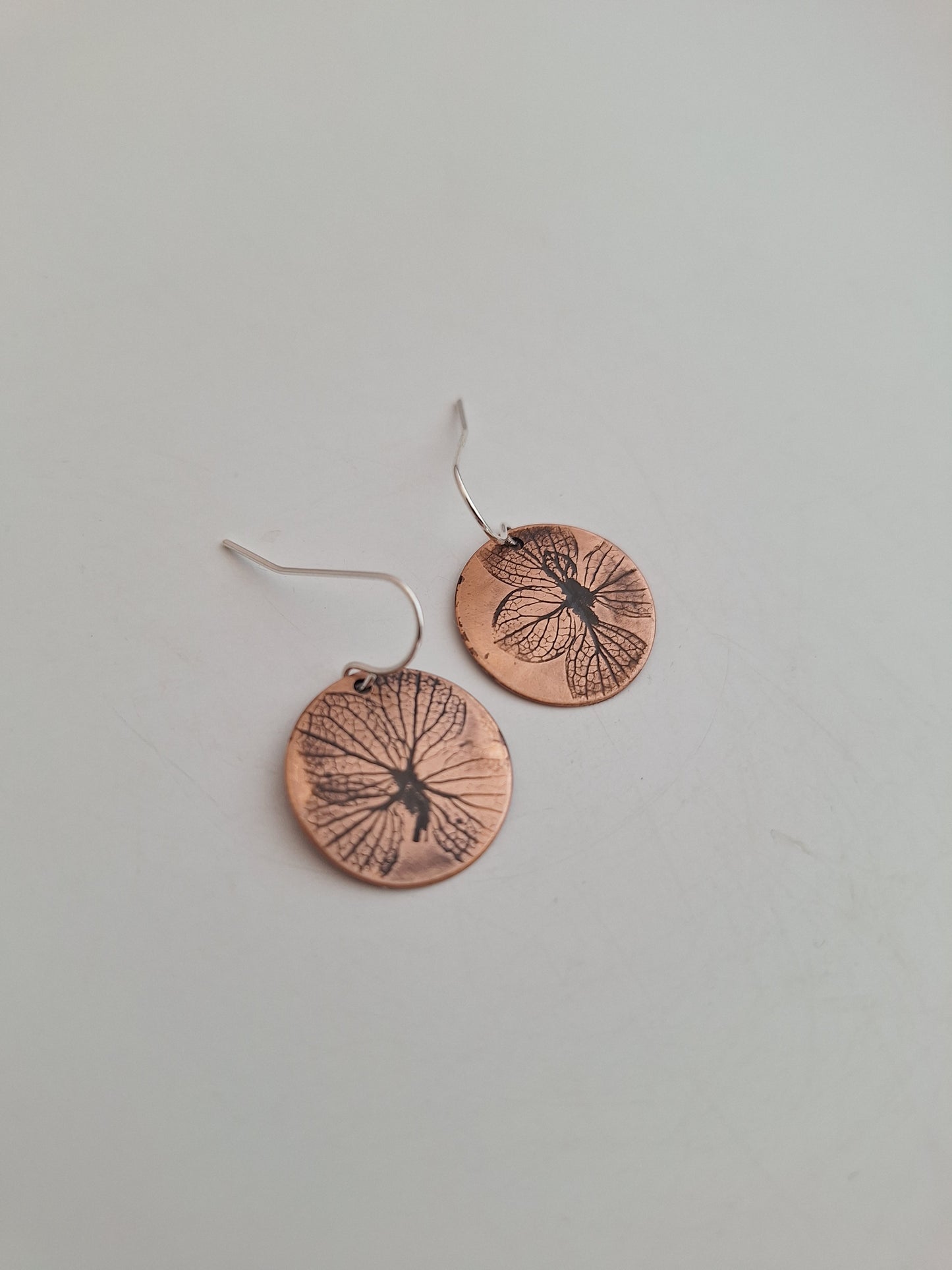 Pressed Hydrangea Copper Earrings — Botanical Imprint (One of a Kind)
