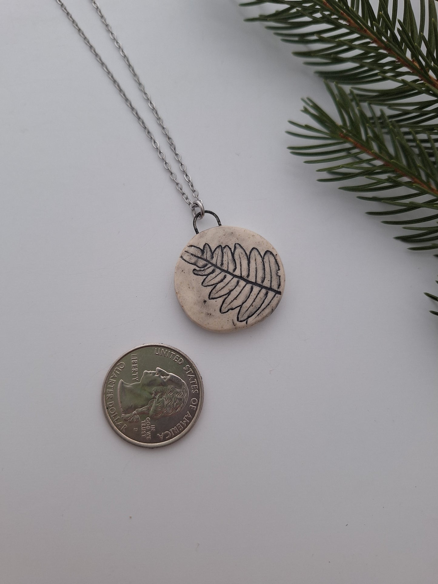 Braken Fern Ceramic Necklace, round