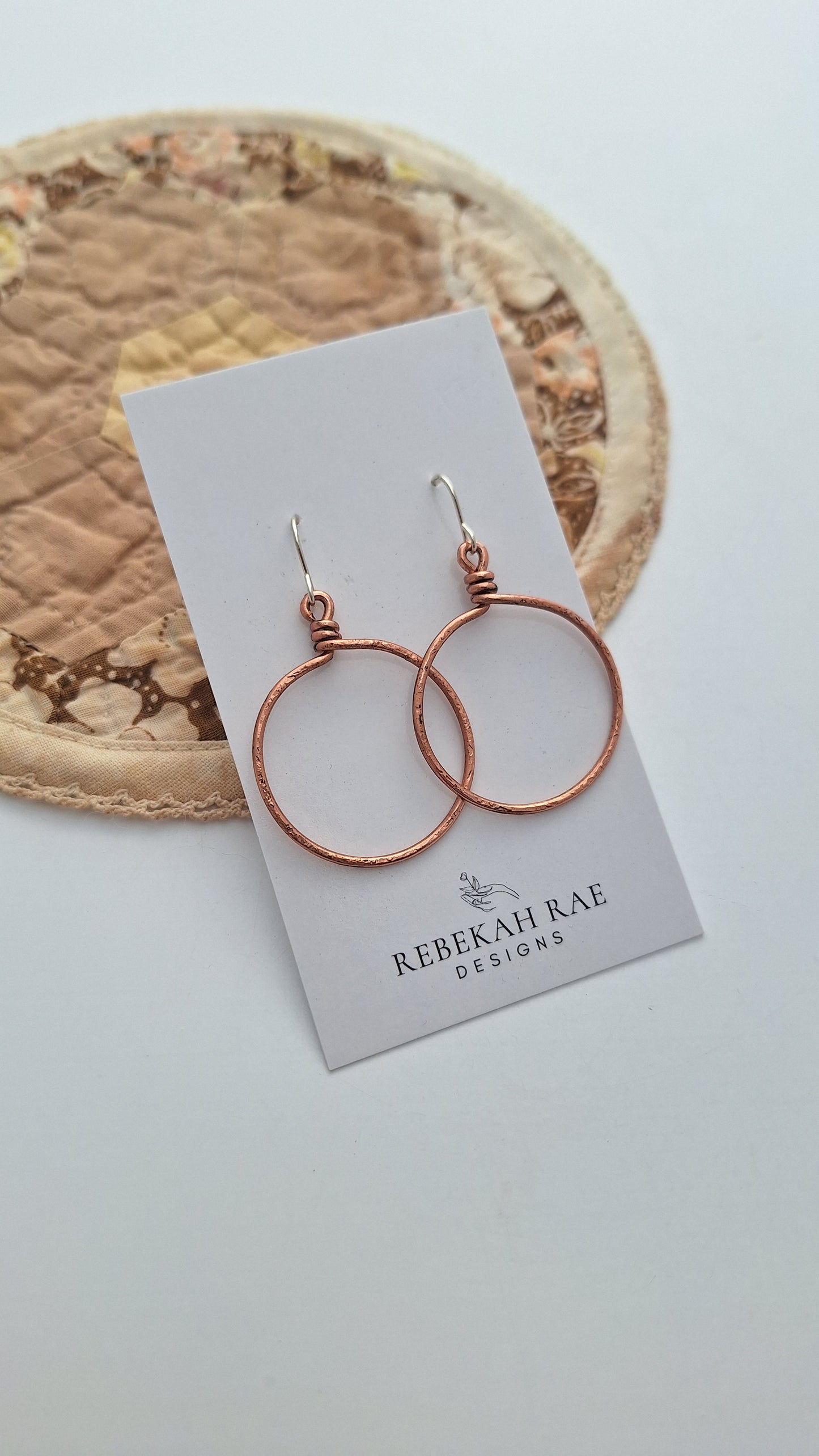 Hammered Hoop Earrings Copper