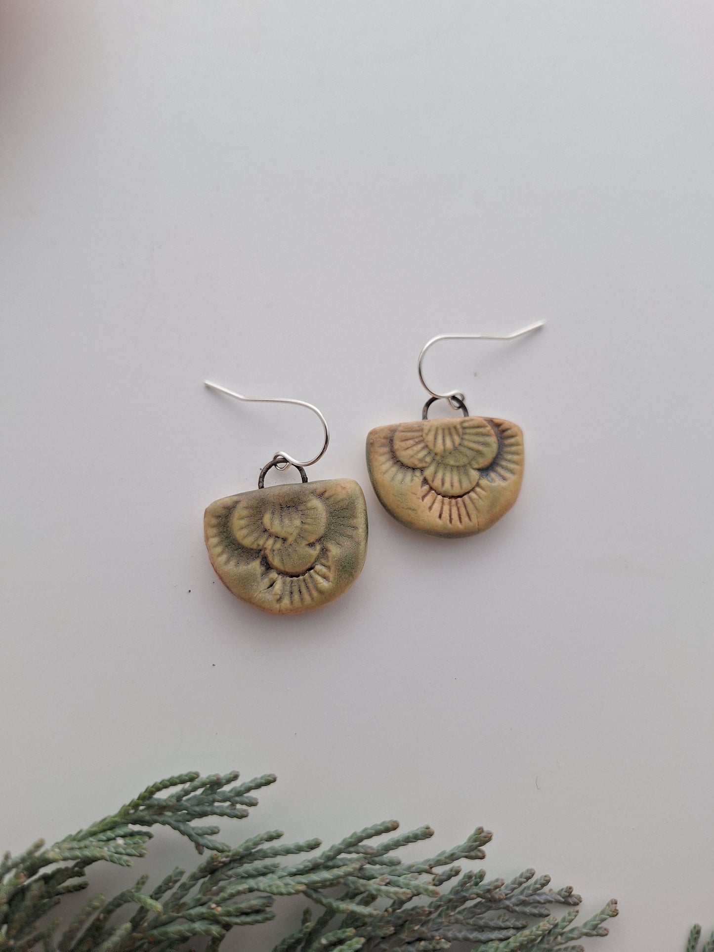 Textured Ceramic Earrings - Sterling