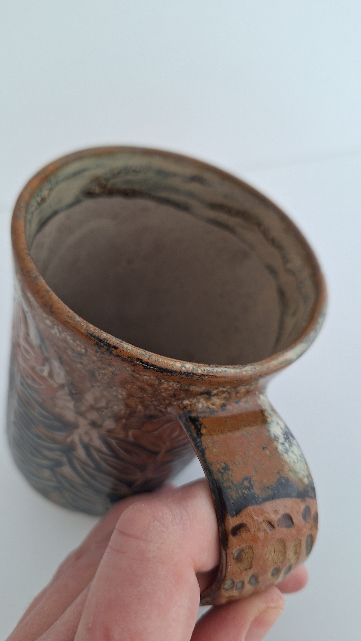 Hand Carved Botanical Stoneware Mug – Mountain Fern - One of a Kind Sgraffito Mug