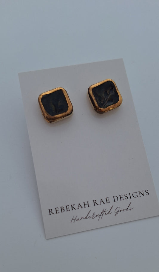 Porcelain Earrings - Gold-  posts