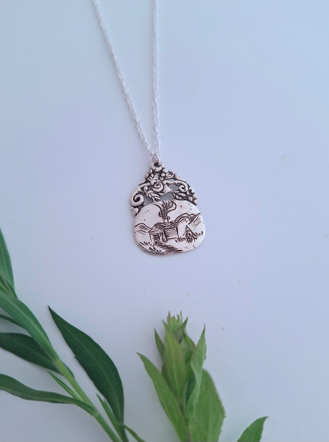 Quiet Cabin Necklace, Handcarved Design