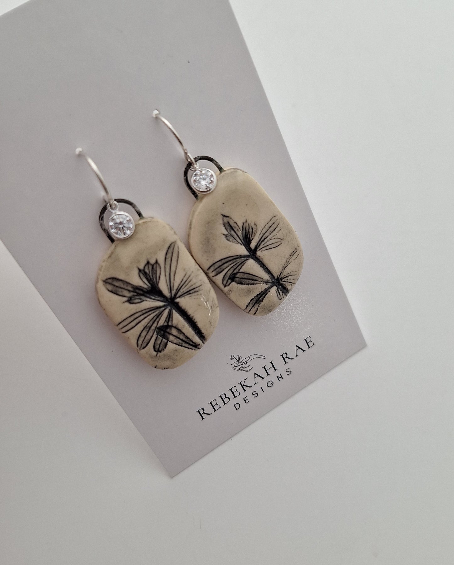 Botanical Stoneware Earrings – Sterling Silver Ear Wires – One of a Kind