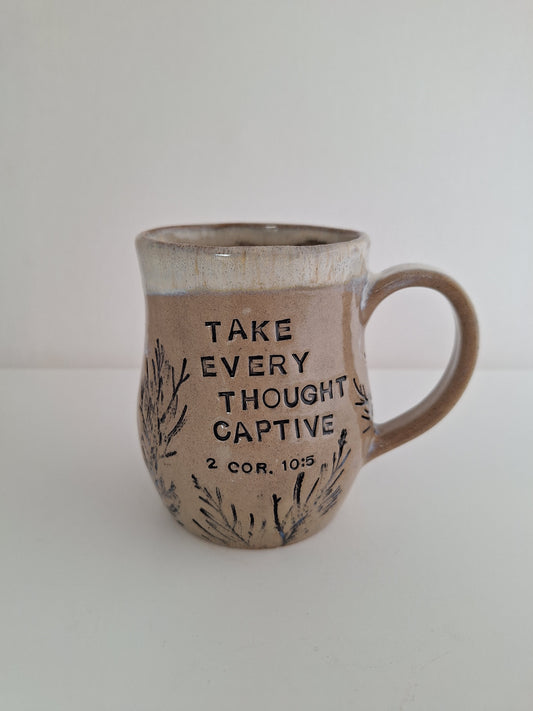 Hand Pressed Botanical Stoneware Mug – Juniper, One of a Kind Handmade Mug