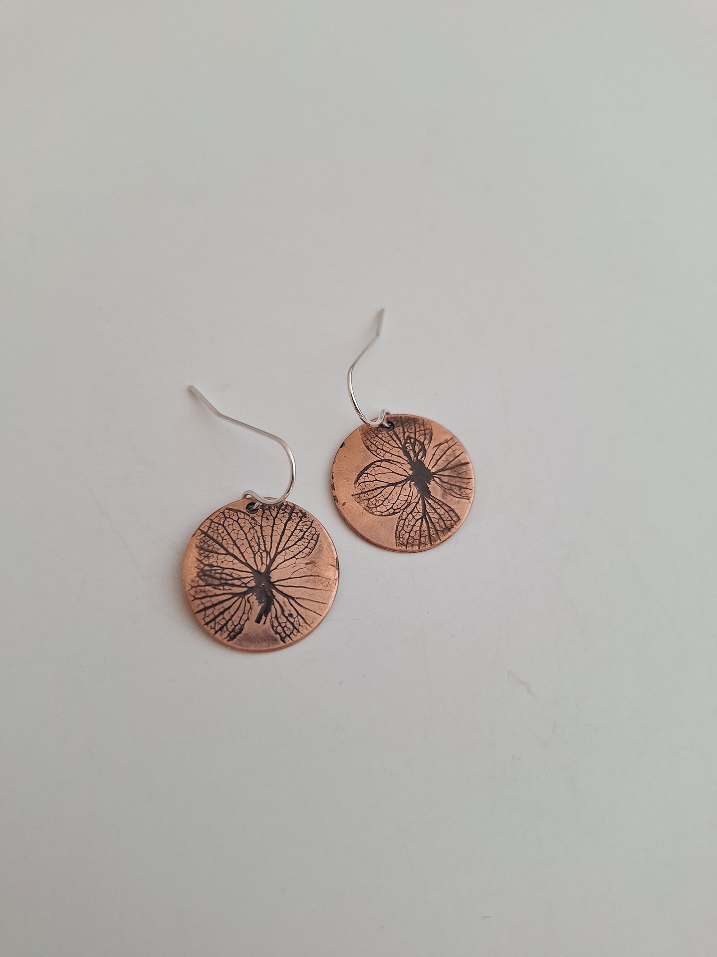 Pressed Hydrangea Copper Earrings — Botanical Imprint (One of a Kind)