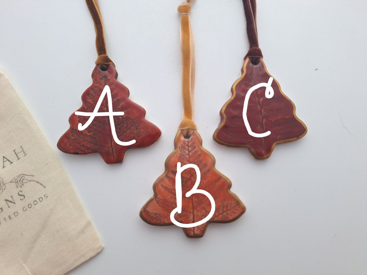 Fern Tree Ornaments - Red & pink