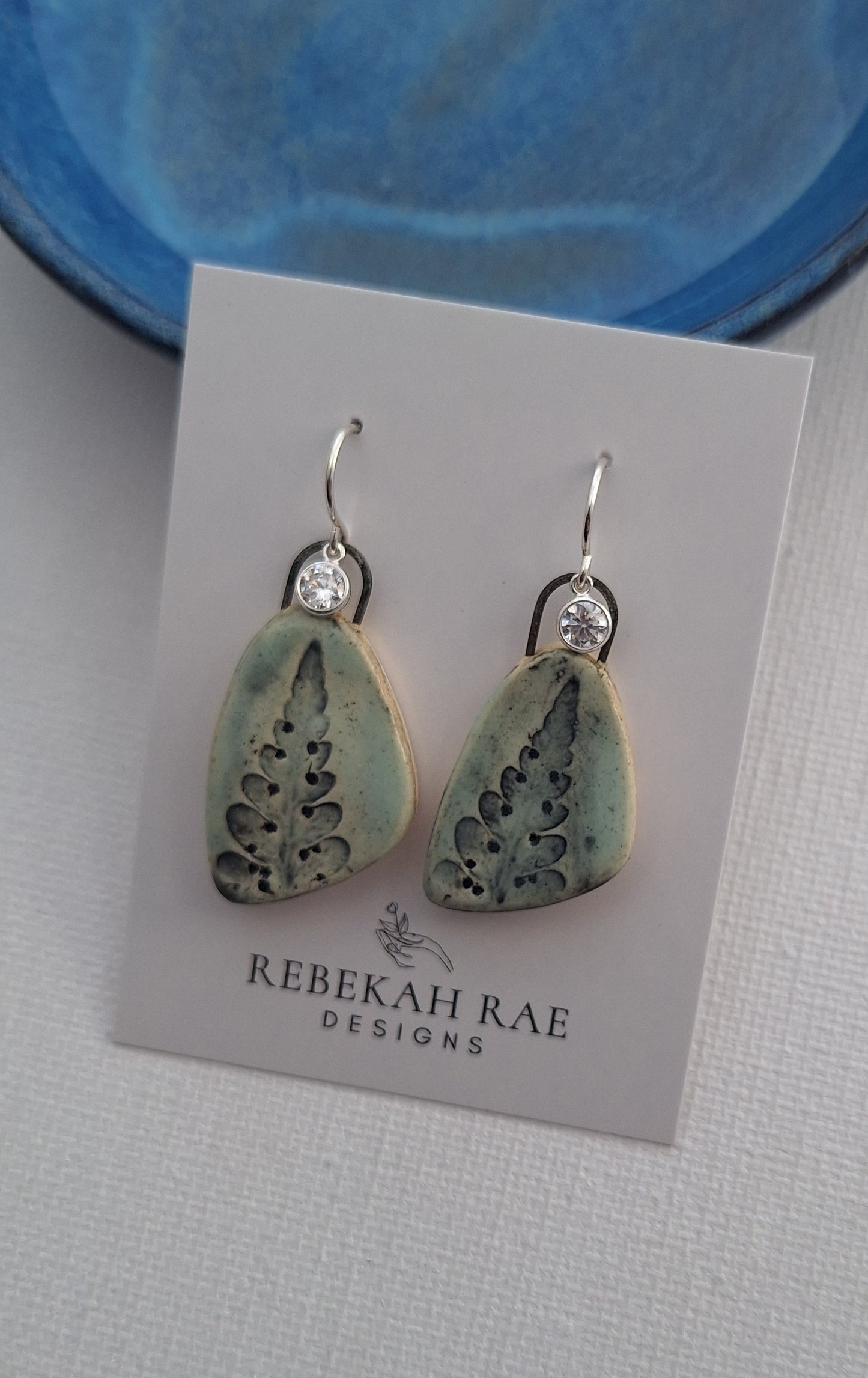 Botanical Stoneware Earrings – Sterling Silver Ear Wires – One of a Kind