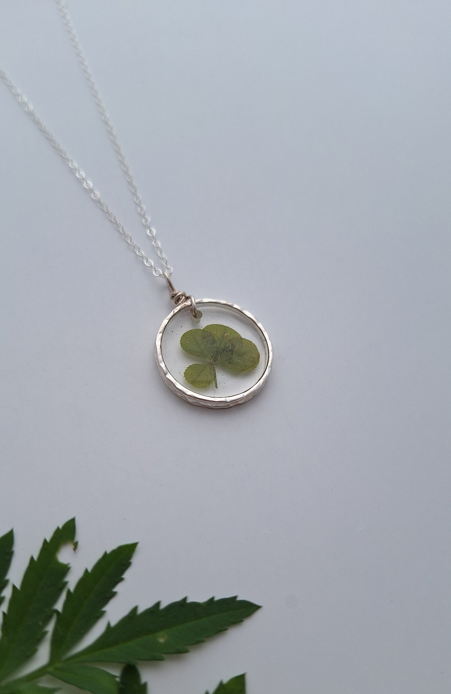 Lucky Clover Necklace - pressed flower