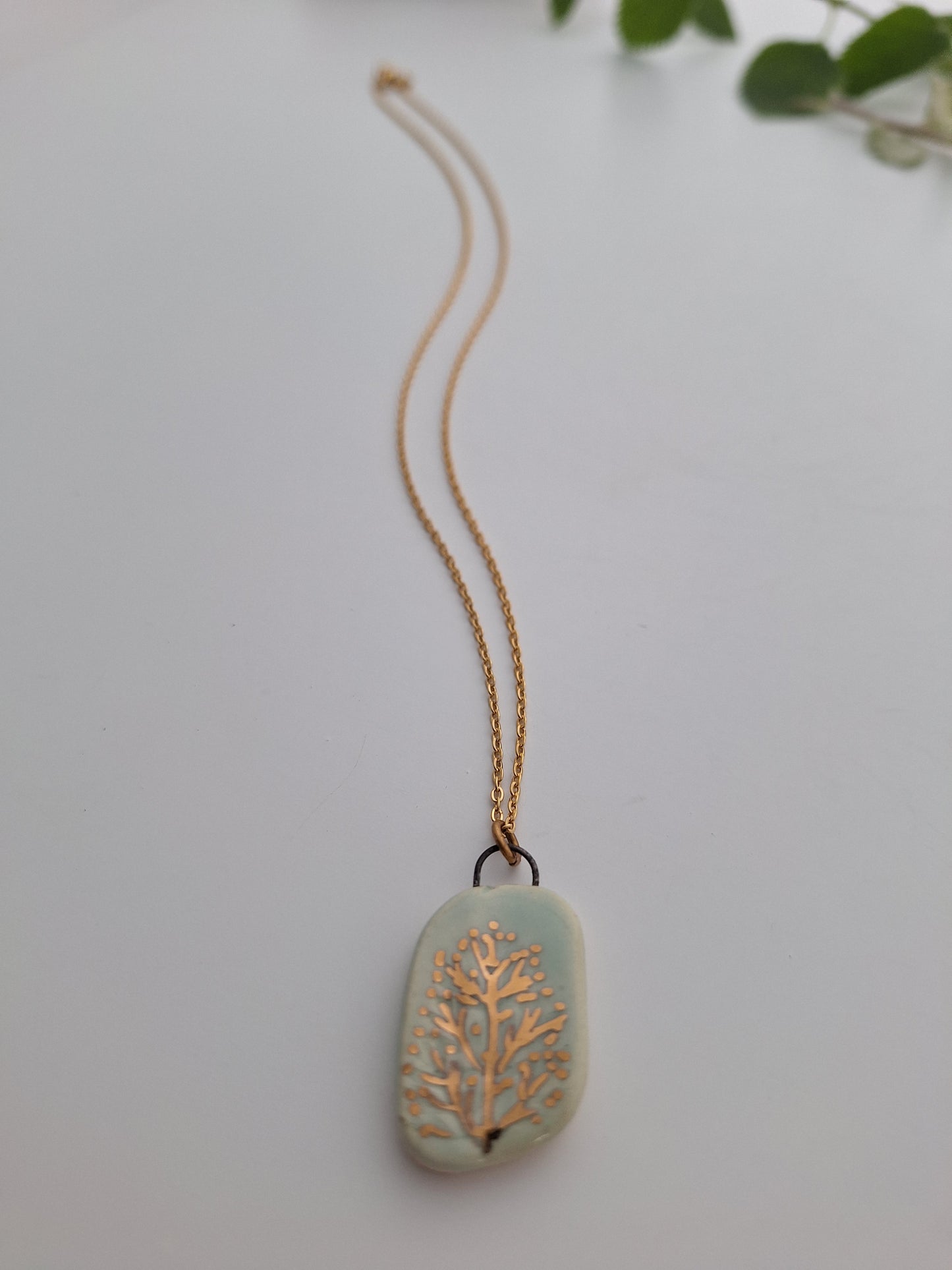 Golden Fern Ceramic Necklace