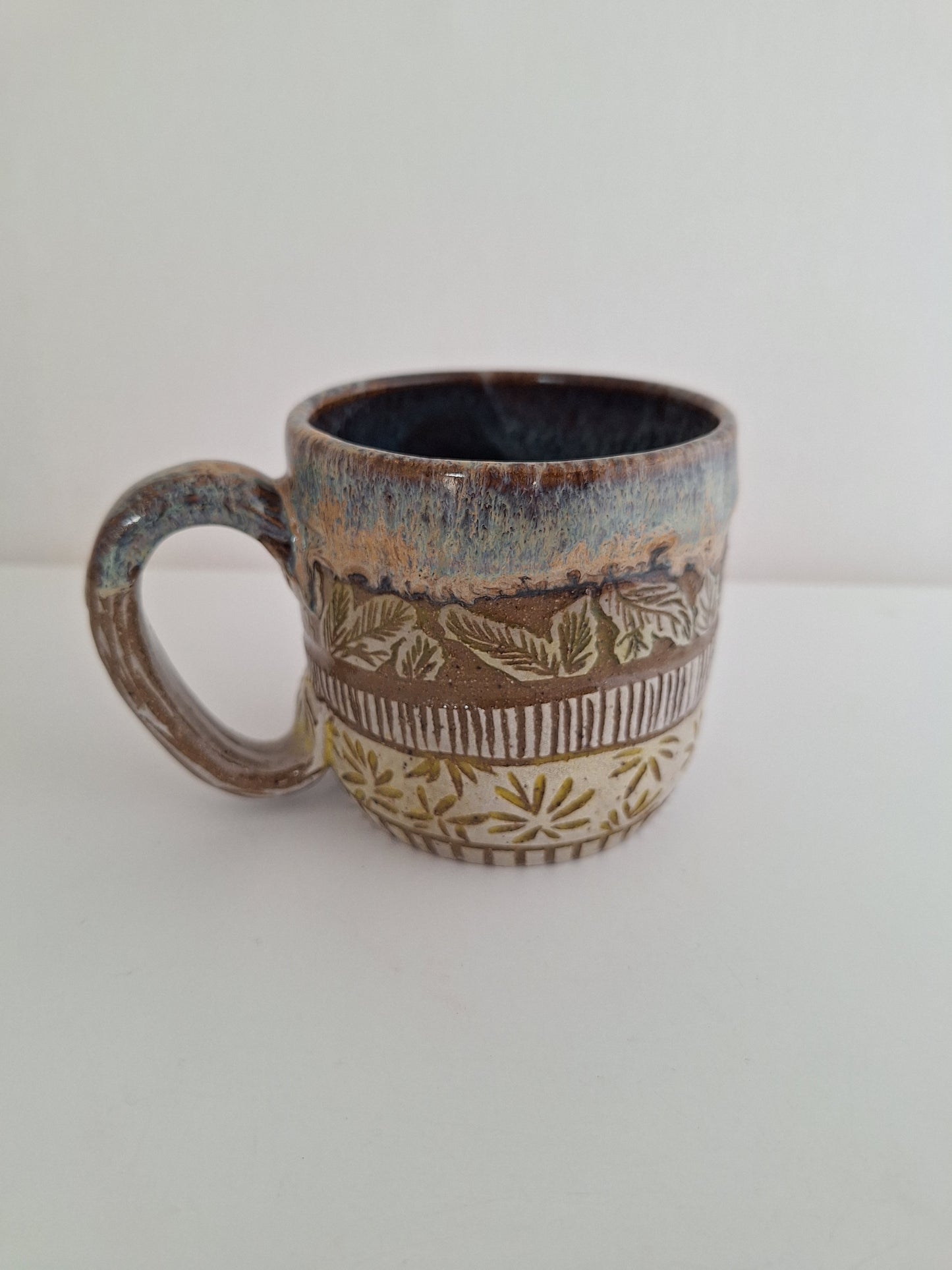 *Perfectly Imperfect* Hand-Carved - Floral – One of a Kind Stoneware Mug