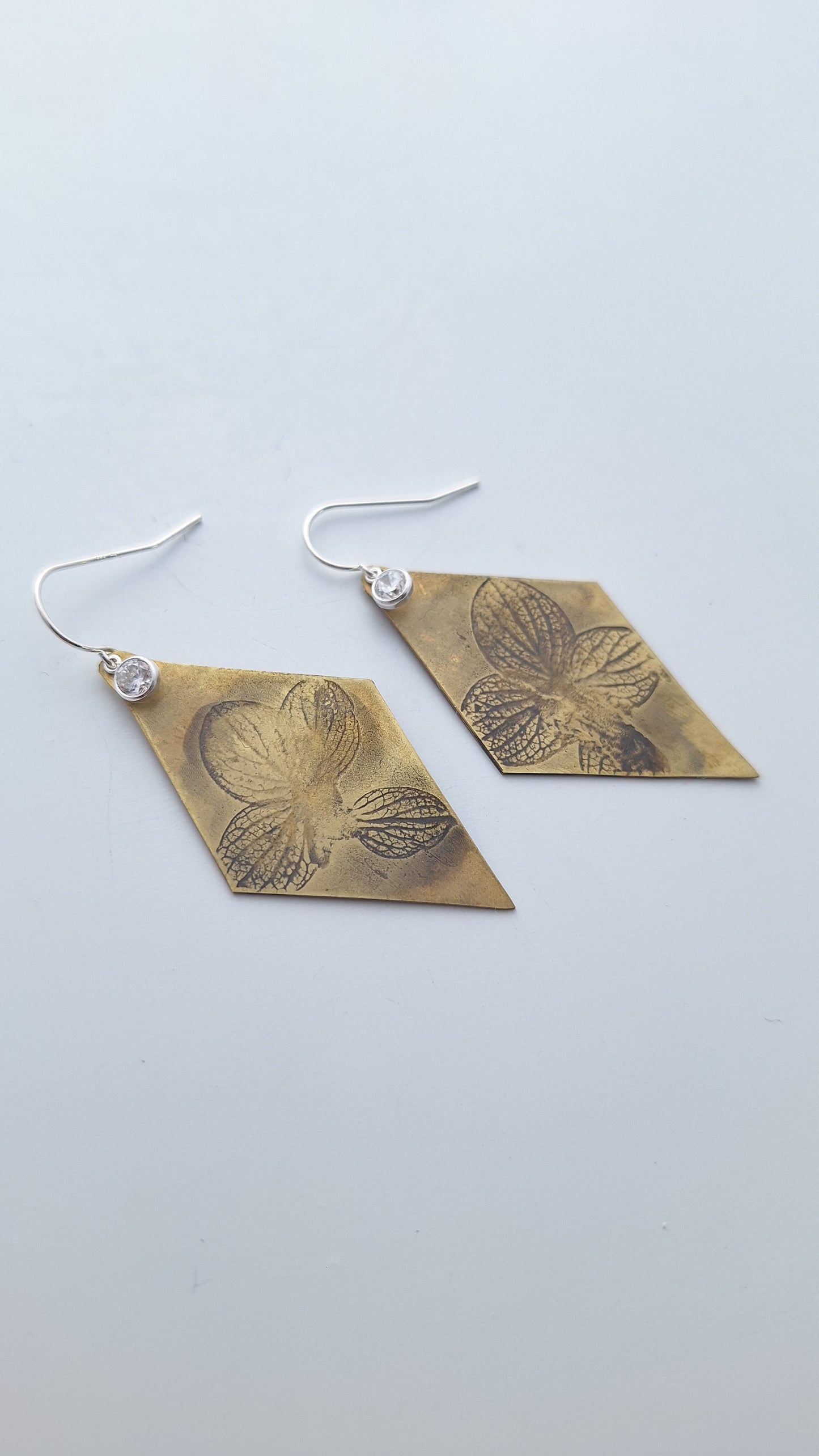Pressed Hydrangea Brass Earrings — Botanical Imprint (One of a Kind)