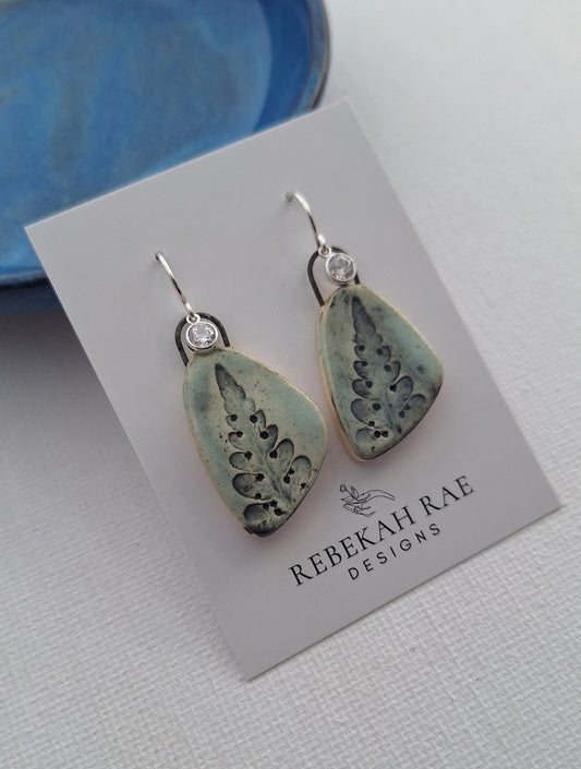 Botanical Stoneware Earrings – Sterling Silver Ear Wires – One of a Kind