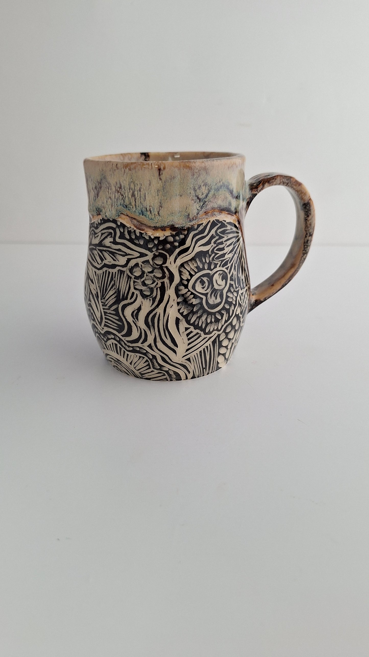 Hand-carved Botanical Mug