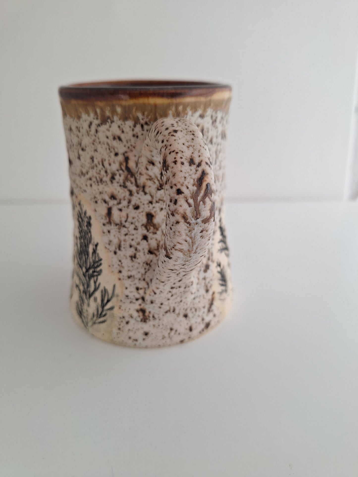 Hand Pressed Botanical Stoneware Mug – Juniper, One of a Kind Handmade Mug