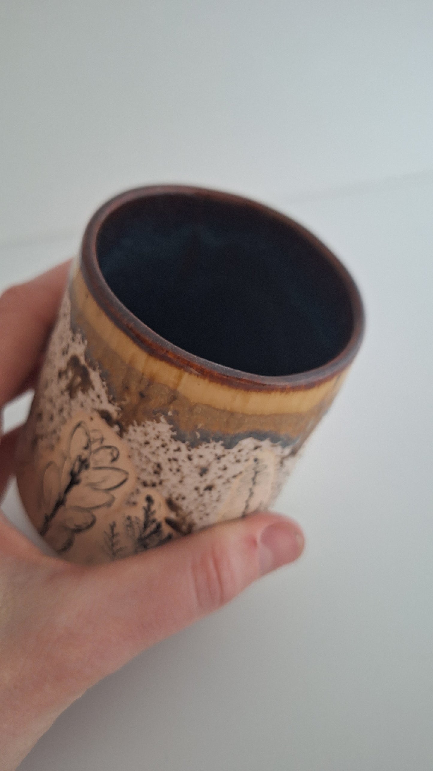 Botanical Imprint Stemless Wine Cup — One of a Kind Stoneware Tumbler - #4