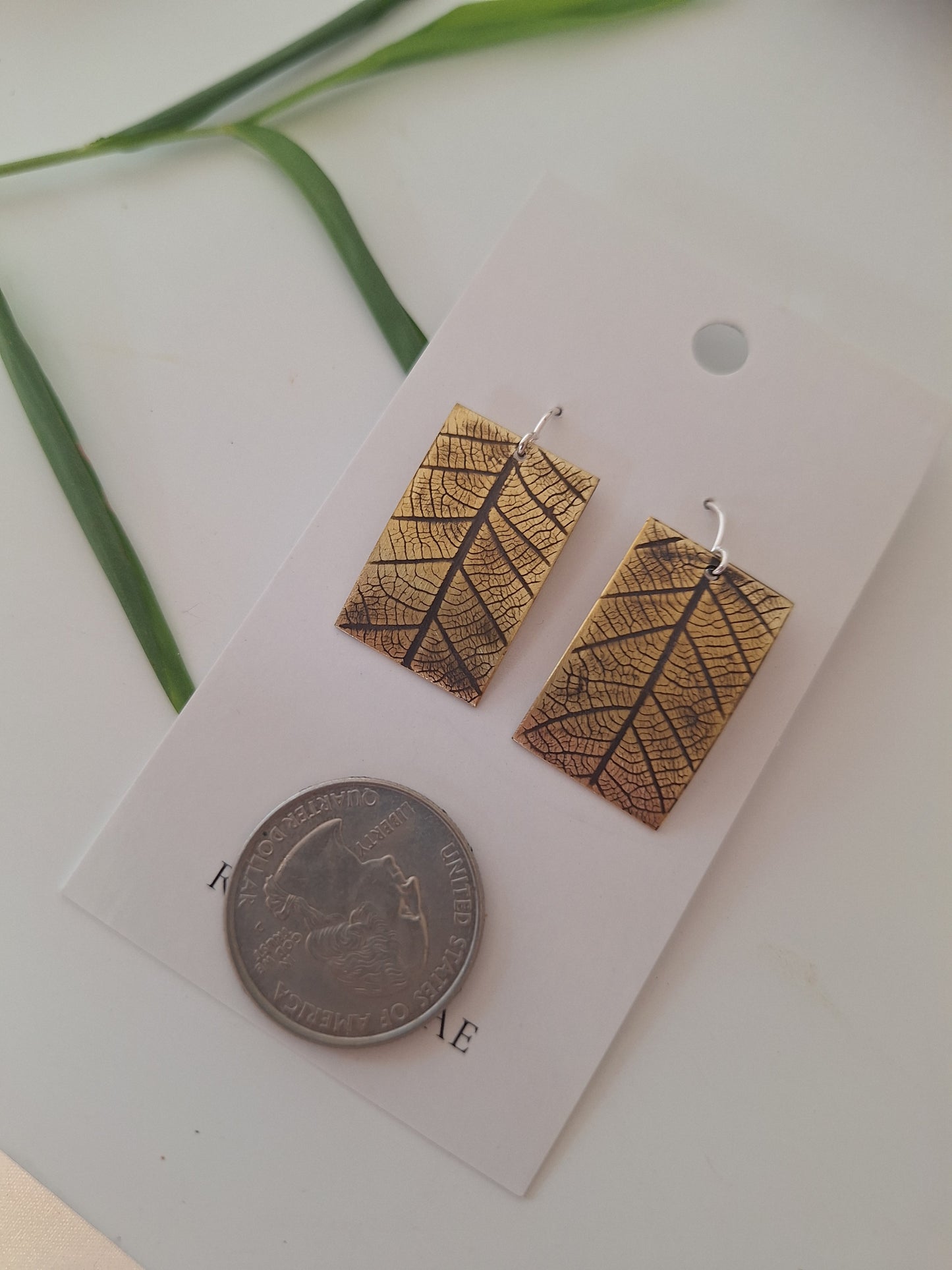 Pressed Leaf Brass Earrings — Botanical Imprint