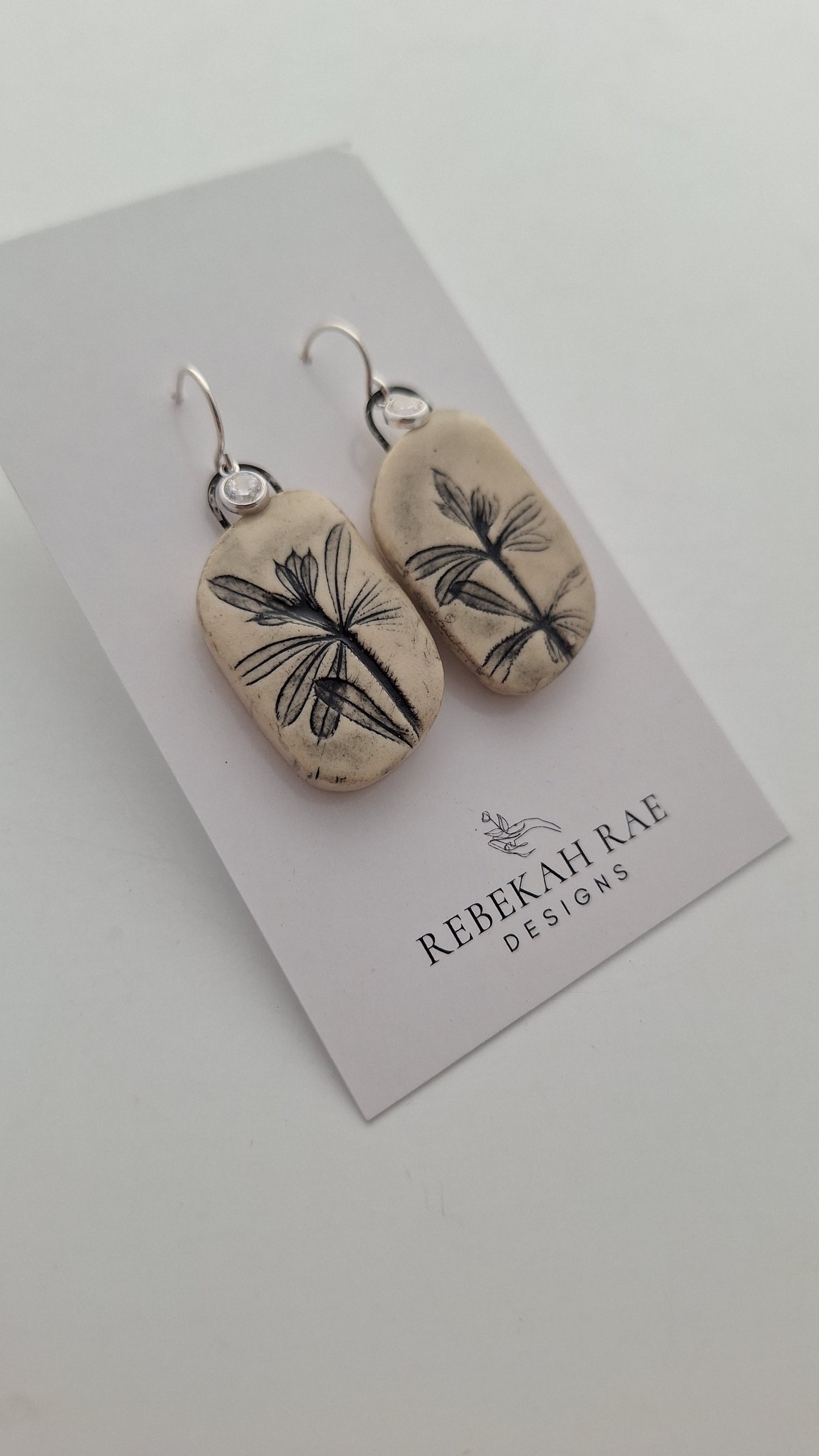 Botanical Stoneware Earrings – Sterling Silver Ear Wires – One of a Kind