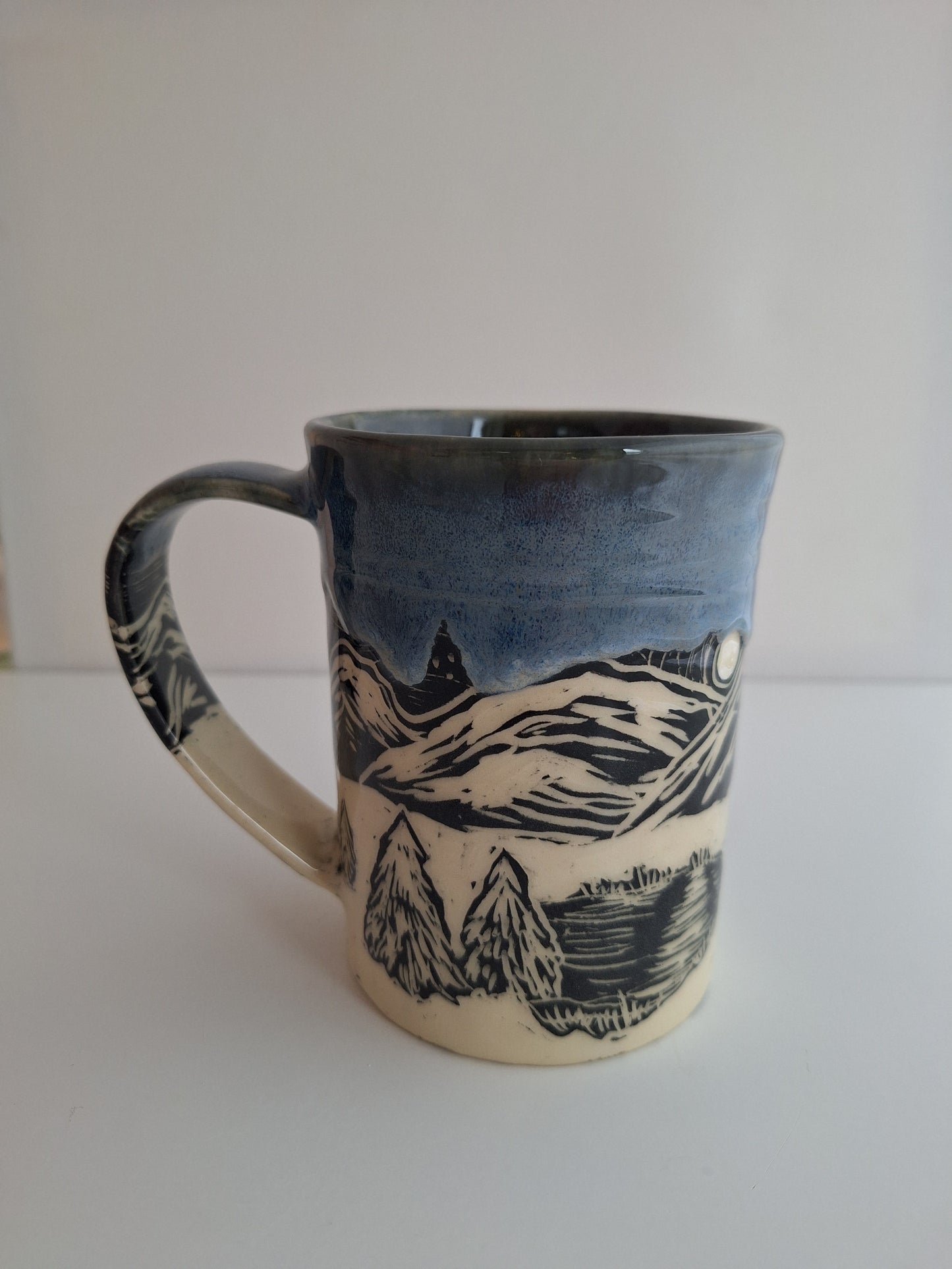 Hand-carved Winter Cabin Mug