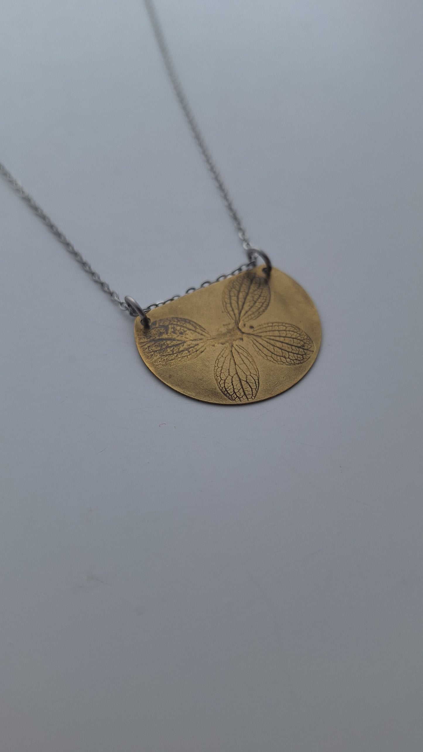 Pressed Hydrangea Brass Necklace — Botanical Imprint (One of a Kind)