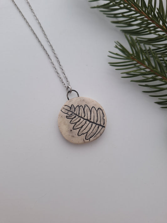 Braken Fern Ceramic Necklace, round