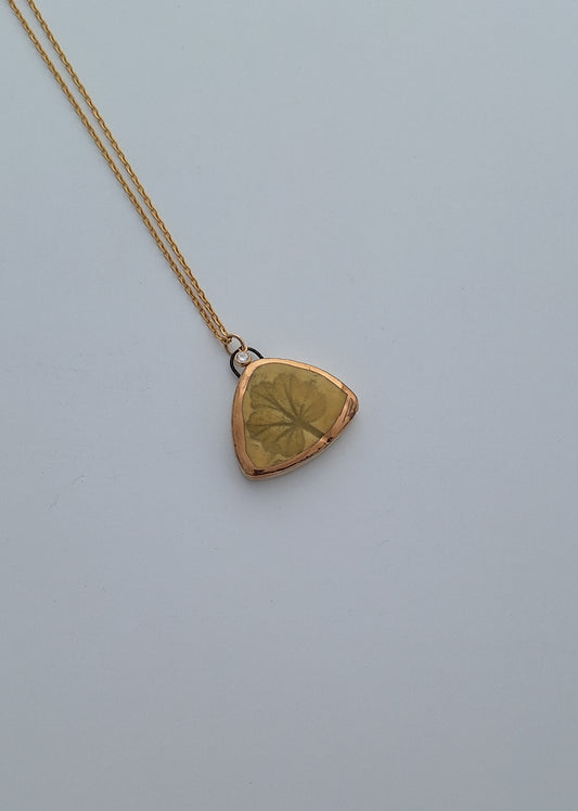 Green Geranium Necklace - Ceramic - Gold